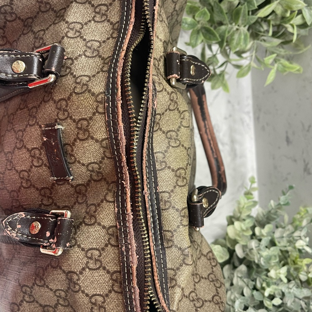 Gucci Vintage GG Speedy Monogram Handbag Brown Leather SOLD - Picture 10 of 16